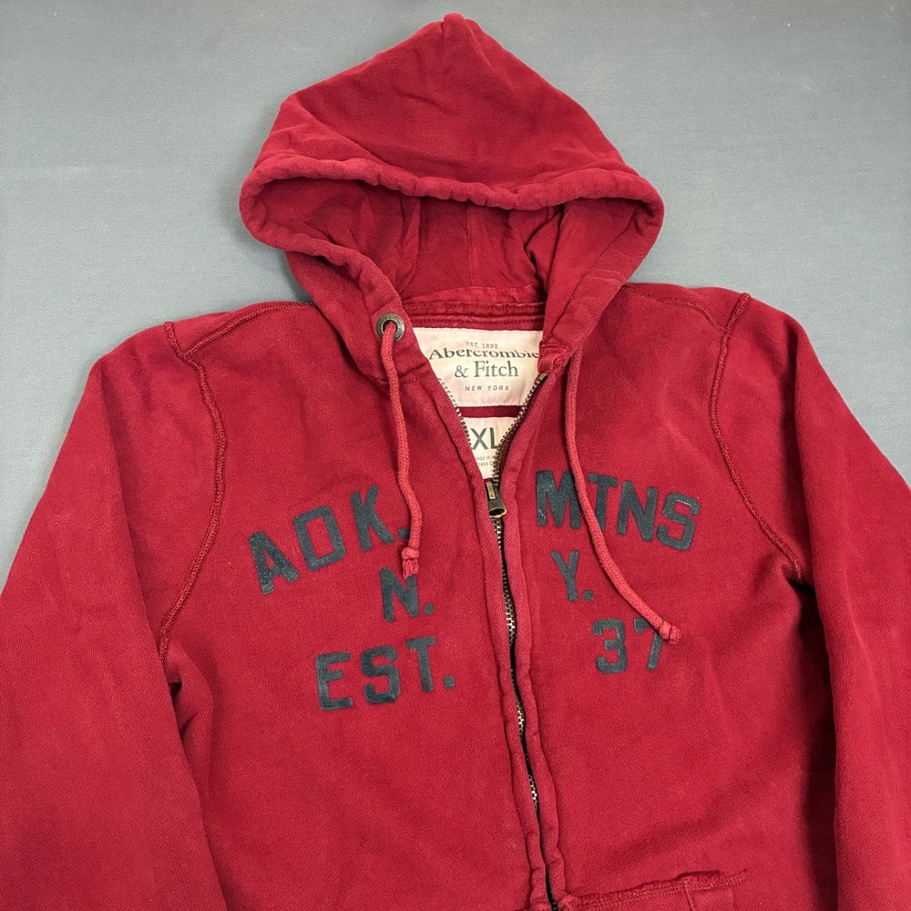 Y2K Abercrombie & Fitch Burgundy Full Zip Hoodie Size Large Adirondack Mountains